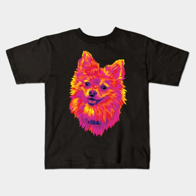 Cute Pomeranian Puppy Dog Digital Painting Kids T-Shirt by polliadesign